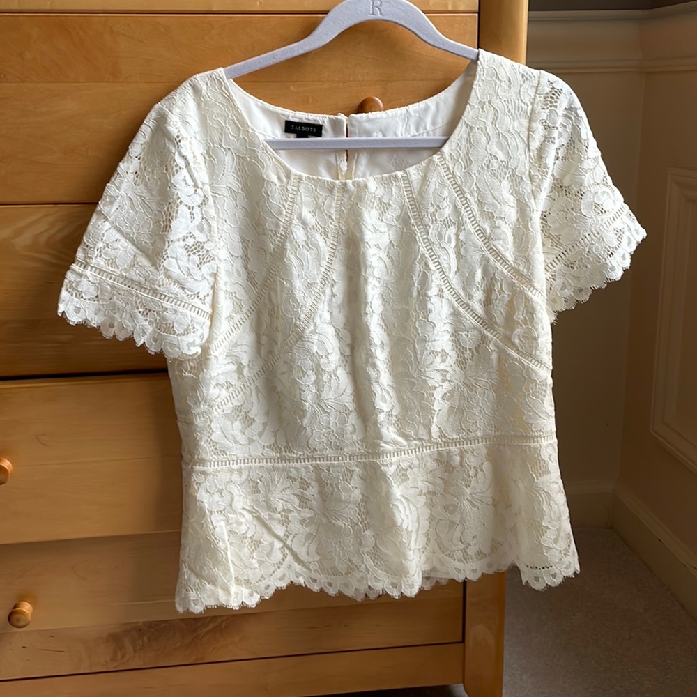 Talbots cream lace top